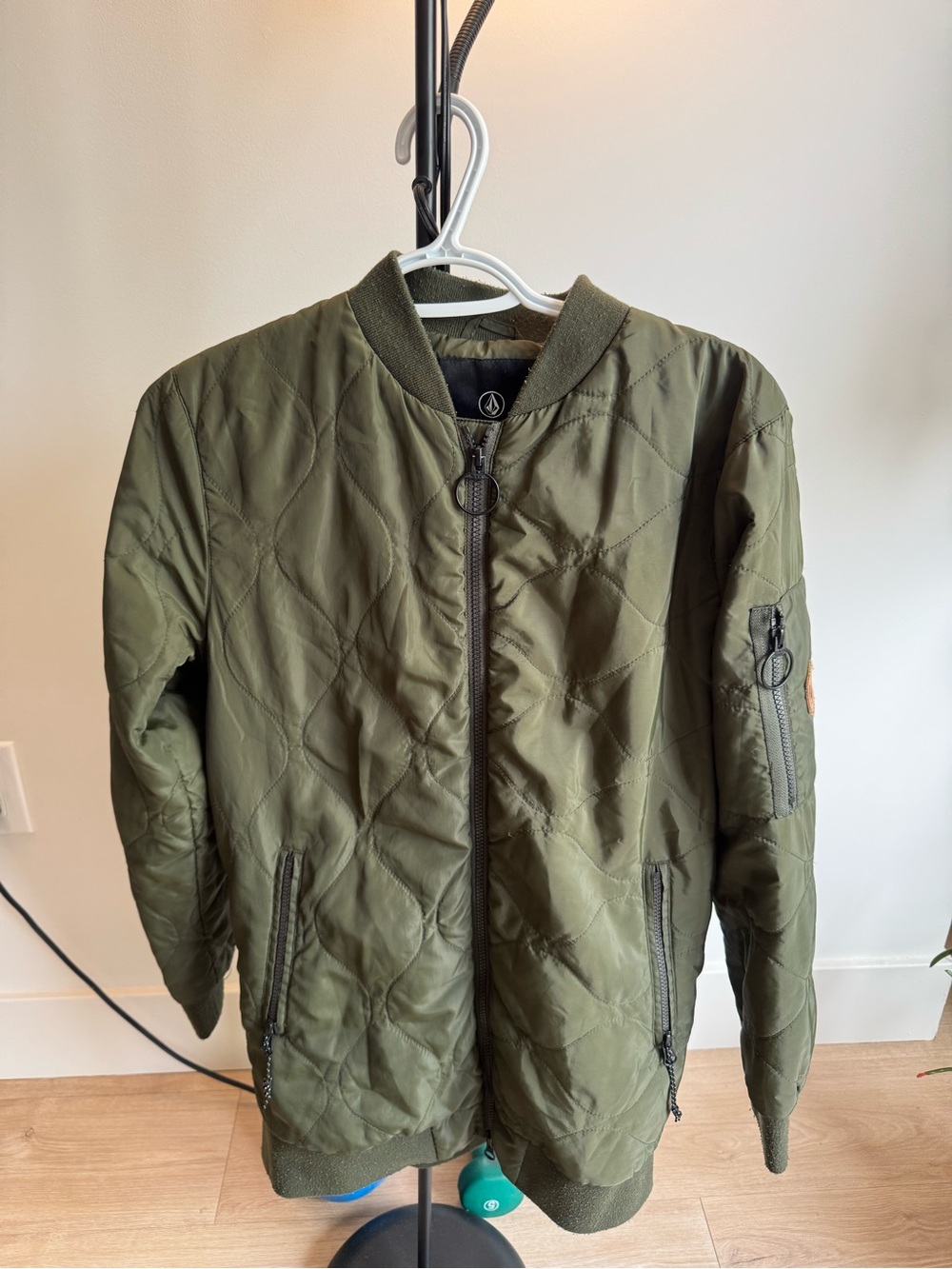 Volcom Olive Green Quilted Bomber Jacket